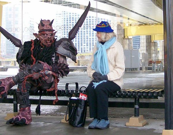 New York City Bus Station Old Lady With Satan
