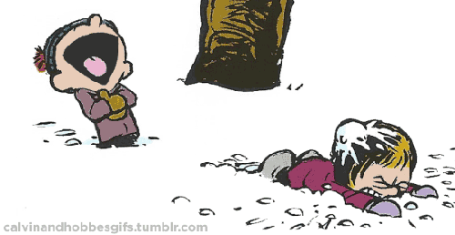 Calvin Hits Susie With A Snowball GIF