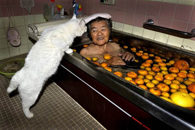 Grandmother and Cat Photograph Bath