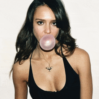 Jessica Alba GIFs Blowing Bubble Gum